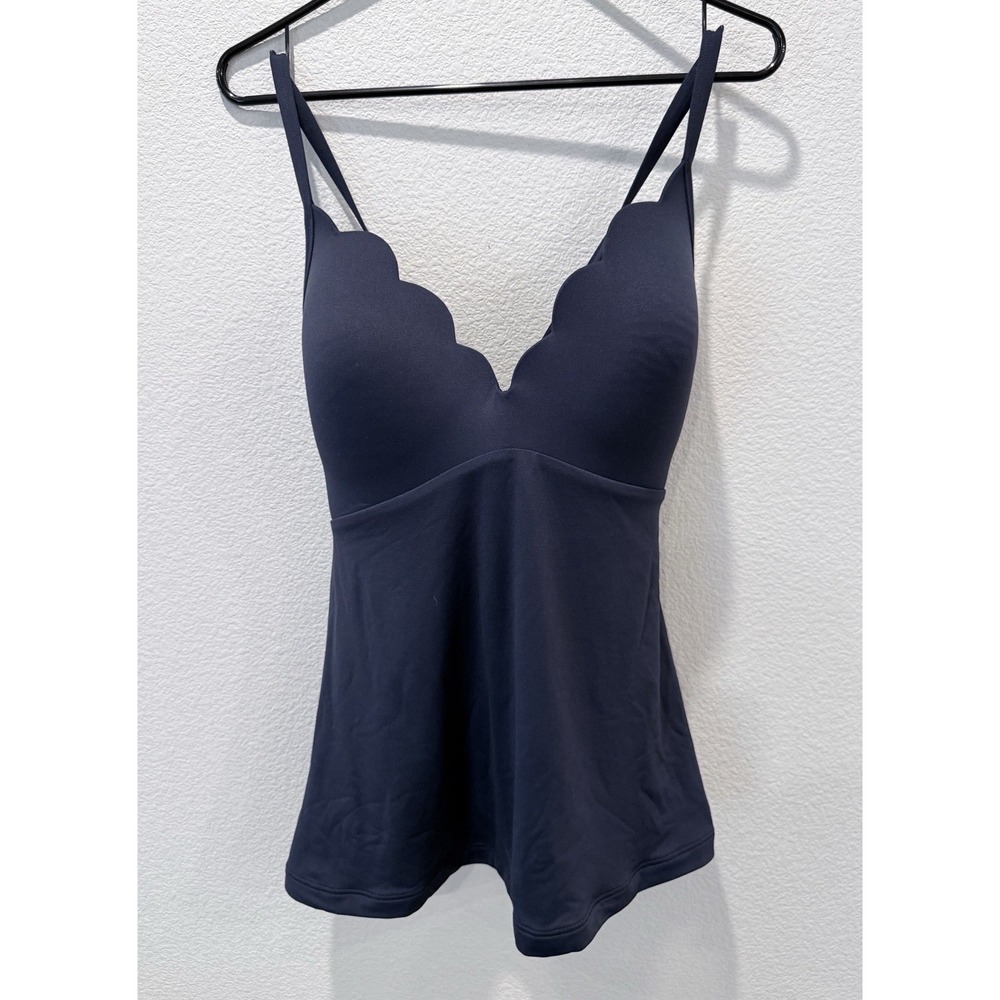 Seafolly Petal Edge DD Cup Tankini Top US 10 AU 14DD Navy Scalloped Swim $149